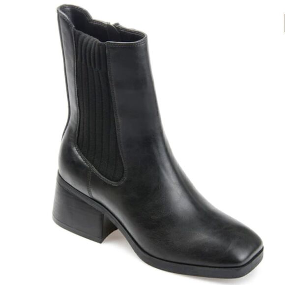 Journee Collection Desree Square Toe Black Boots - Picture 1 of 7